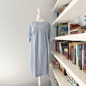 Sauths 100% Linen Kyoto Dress Blue Relaxed Coastal Minimalist Dress with pockets